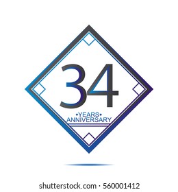 cool blue and black square 34 years anniversary vector design for family, shop, business, and various event