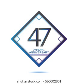 cool blue and black square 47 years anniversary vector design for family, shop, business, and various event