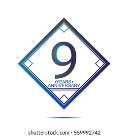 cool blue and black square 9 years anniversary vector design for family, shop, business, and various event