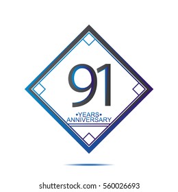 cool blue and black square 91 years anniversary vector design for family, shop, business, and various event