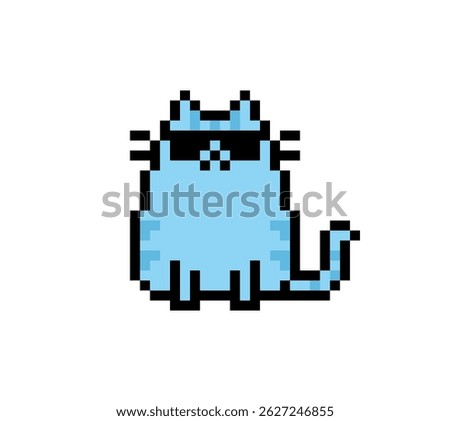 Cool blue cat pose pixel art. animal, cat, pet pixel art.