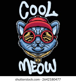 Cool Blue Cat for streetwear illustration