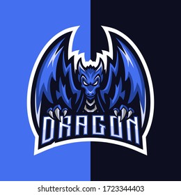 Cool blue dragon illustration for mascot esport gaming logo