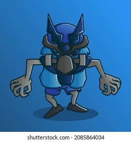 cool blue goblin mascot character design using a mask