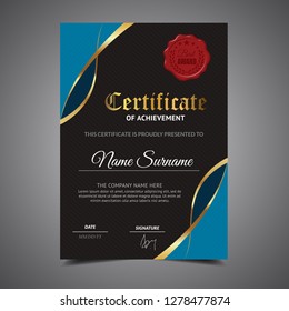Cool Blue And Gold Certificate Template
