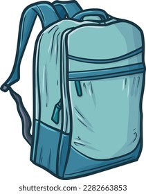 Cool blue green backpack cartoon illustration