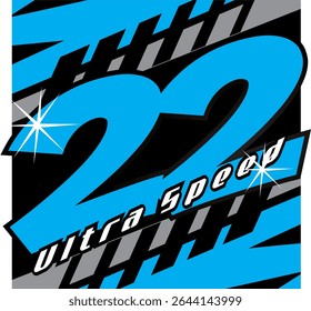 Cool blue number 22 vector, speed concept.