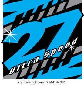 Coole blaue Zahl 27 Vektor, Ultra-Geschwindigkeit Text.