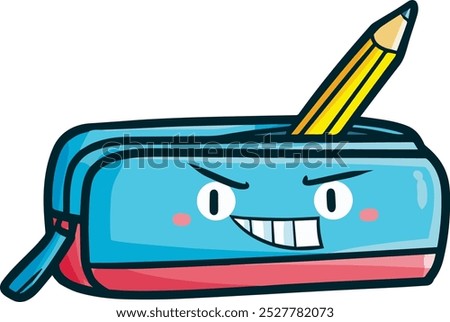 Cool blue pink pencil case cartoon character illustration