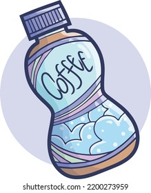 Cool blue purple coffee bottle cartoon illustration