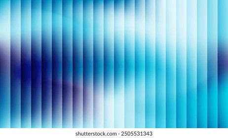 Cool blue reeded glass 3D background. Glassmorphism colorful transparent ribbed glass texture.