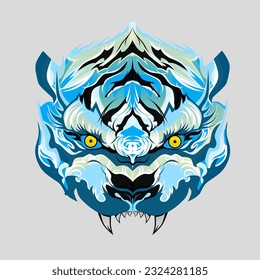 cool blue tiger head, for your t-shirt design, logo, mascot logo or template