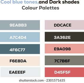 Cool blue tones, and Dark shades Colour Palettes