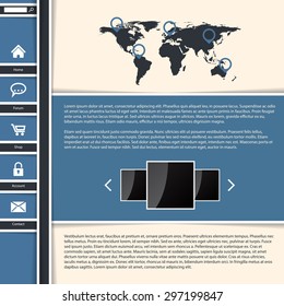 Cool blue website template design with world map