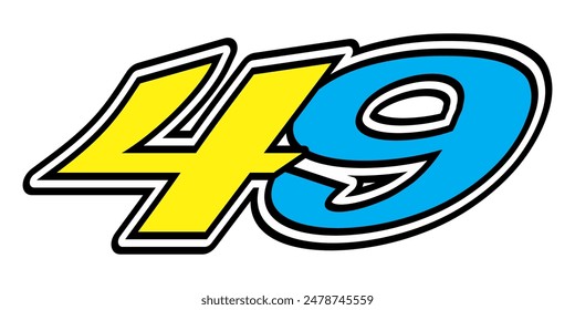 Cool blue yellow number 49, racing icon, sticker design.