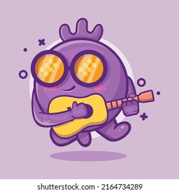 Cool Blueberry Fruit Character Mascot Playing Guitar Isolated Cartoon In Flat Style Design