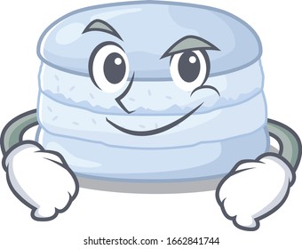 El personaje de la mascota del macarón de arándano fresco con cara sonriente