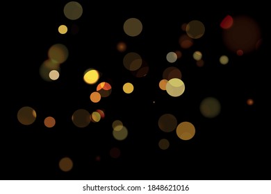 Fondo vectorial de las luces de bokeh borrosas frescas. Confeti lujoso de oro, explosión dorada brillante amarilla. Luces de bokek borrosas efecto de la llama partículas redondas caída del fondo del afiche