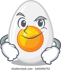 Cool boiled egg mascot character with Smirking face