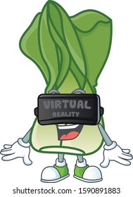 cool bok choy character with Virtual reality headset
