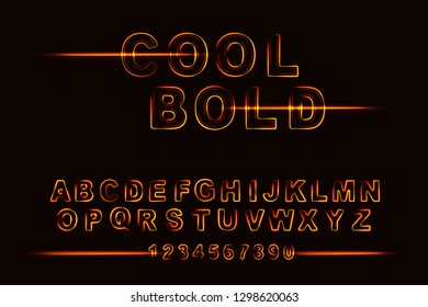 "Cool Bold" Vector of modern neon font letters. Glow alphabet and numbers with fluorescent light. Glowing letters. Neon font.