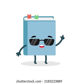 Cool book emoji character. Flat vector illustration for web and graphic design