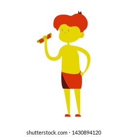 Cool boy with aviator eyeglasses in T-shirt and jeans. Vector isolated cartoon illustration