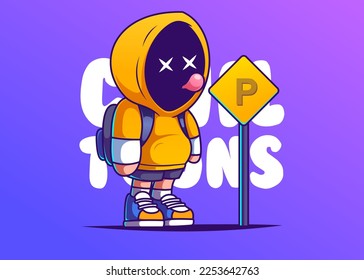 cool boy character icon vector illustration, flat cartoon style.