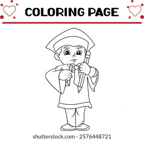 cool boy is doing graduation with happy expression coloring page for kids