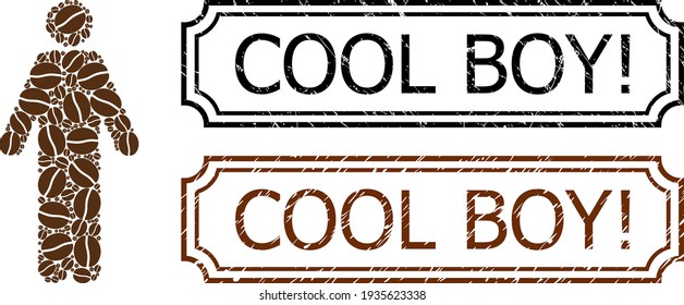 Cool Boy Exclamation Texturierte Siegel mit Kerben und Man Personenkollektion von Kaffee Grain
