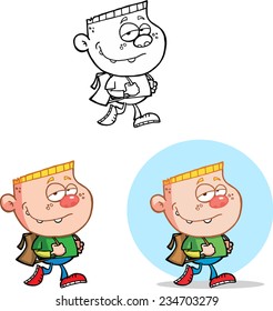 Cool Boy Going To School. Vector Collection Set