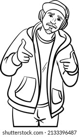 cool boy with headphones. comic, outline, monochrome.