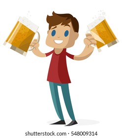 cool boy holding two beers