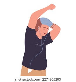 Cool boy listening to music. Dancing guy, favourite song playlist vector illustration