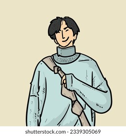 Cool boy or man or guy keep his sling bag on Brown Background vector modern illustration