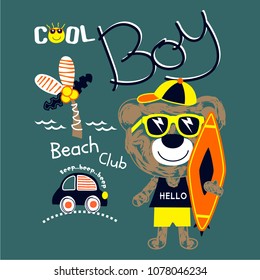 niño fresco en la playa divertido caricatura animal,ilustración vectorial