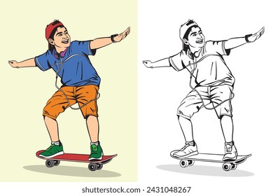 Cool boy on skateboard, boy Enjoying Skateboard boy.