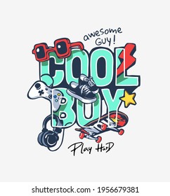 cool boy slogan with cartoon boy icons vector illustration