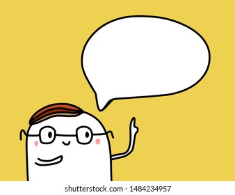 Cool boy and speech bubble hand drawn vector illustration in cartoon style yellow black white