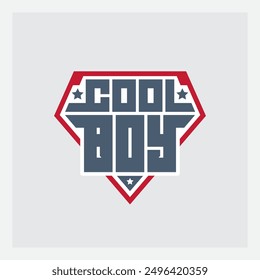 Cool Boy: The Star-Studded Shield of Youth. Retro Meets Modern in This Striking Logo Design. Grey and Red Emblem Radiates Confidence and Style.