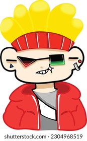 Cool boy with yellow hair cartoon character, PNG transparent illustration