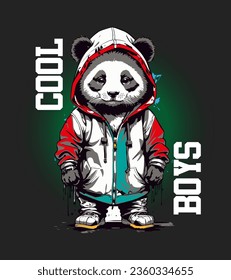 cool boys character panda illustration vector design