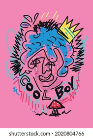 cool boy,t-shirt design fashion  drawing vector illustration