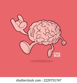 Cool Brain character full of power vector illustration. Inspiration, intelligence, education design concept.