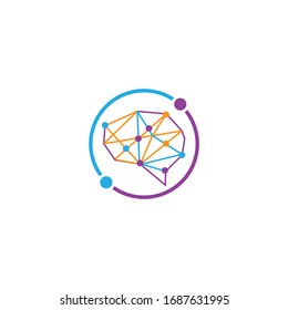 Cool Brain Logo Think idea concept connected dots design vector template