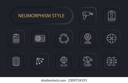 Cool Breeze Icon Set. Refreshing symbols for hot weather, summer heat relief. Air conditioning concept. Neomorphism style. Vector line icon for Business