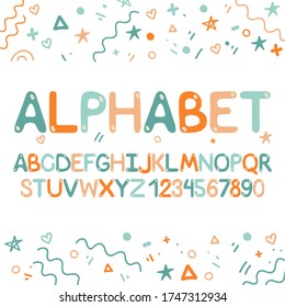 cooles, helles Alphabet zum Lernen. Vektor-Abbildung isoliert. Cute Template für das Schreiben von Grüße und Lernen. Buchstaben. Grußkarte mit abc