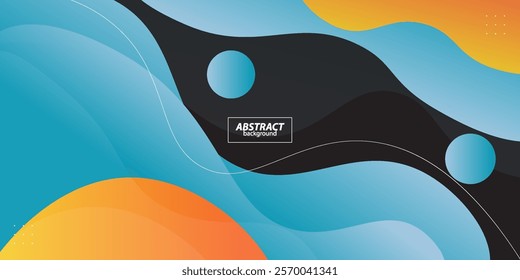 Cool bright blue and orange gradient color background with geometric 3D waves and simple pattern elements. Colorful blue wave design. Simple elegant concept. Vector eps10