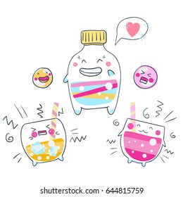 Bebidas kawaii frescas y brillantes