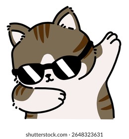 Cool brown cat wearing sunglasses cartoon illustration simple 
